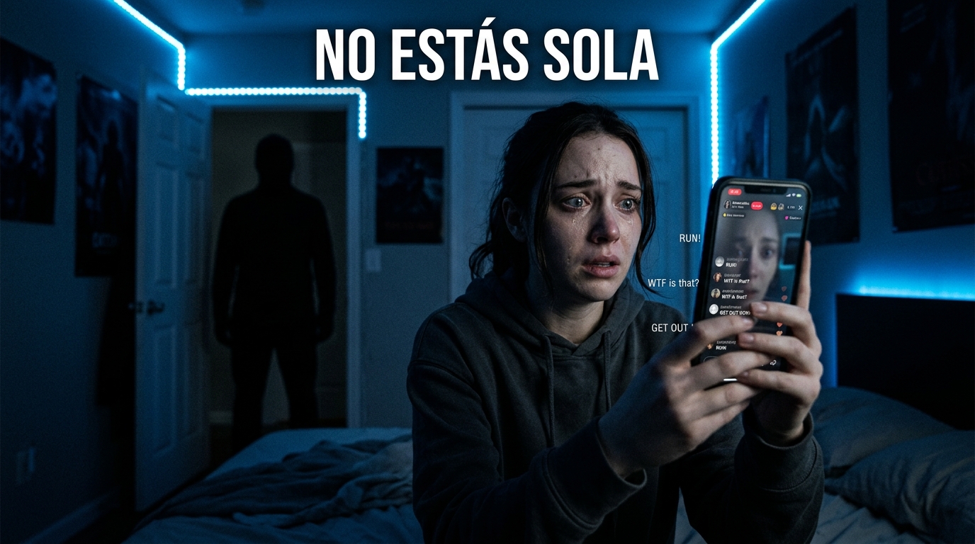 El directo del terror: Sus seguidores notaron una sombra en el cuarto antes de que fuera demasiado tarde.