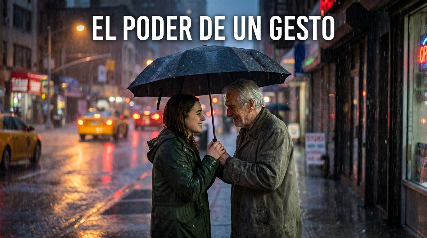 «No sabes cuánto lo necesitaba»: El emotivo encuentro entre una joven y un anciano bajo la lluvia.